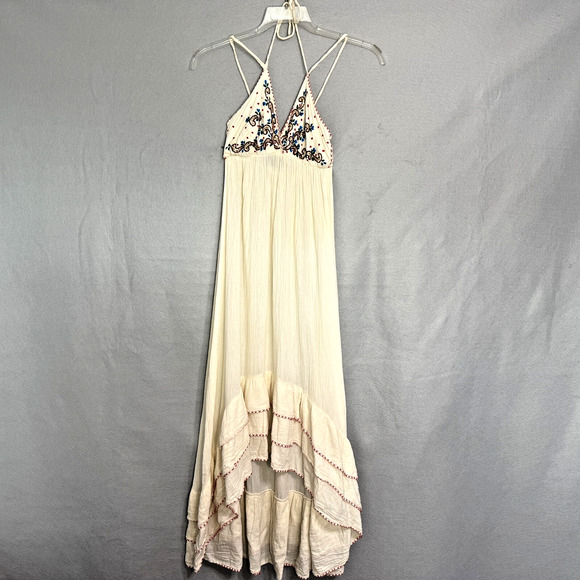 Indie Chic Dresses & Skirts - Indie Chic‎ Halter Dress Size S Embroidered Sequins Ruffles Bohemian Cottagecore